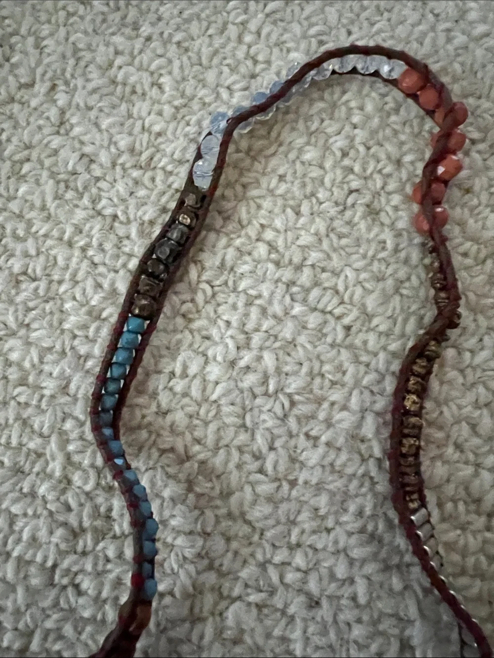 Free People Brown Leather Wrap Bracelet with Turquoise and Coral Beads